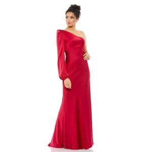 NWT Mac Duggal One Shoulder Blouson Sleeve Gown Ruby 0 #A0543